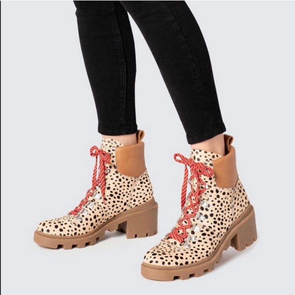 Dolce Vita Calf Hair Leopard Combat Boots. Size 8.